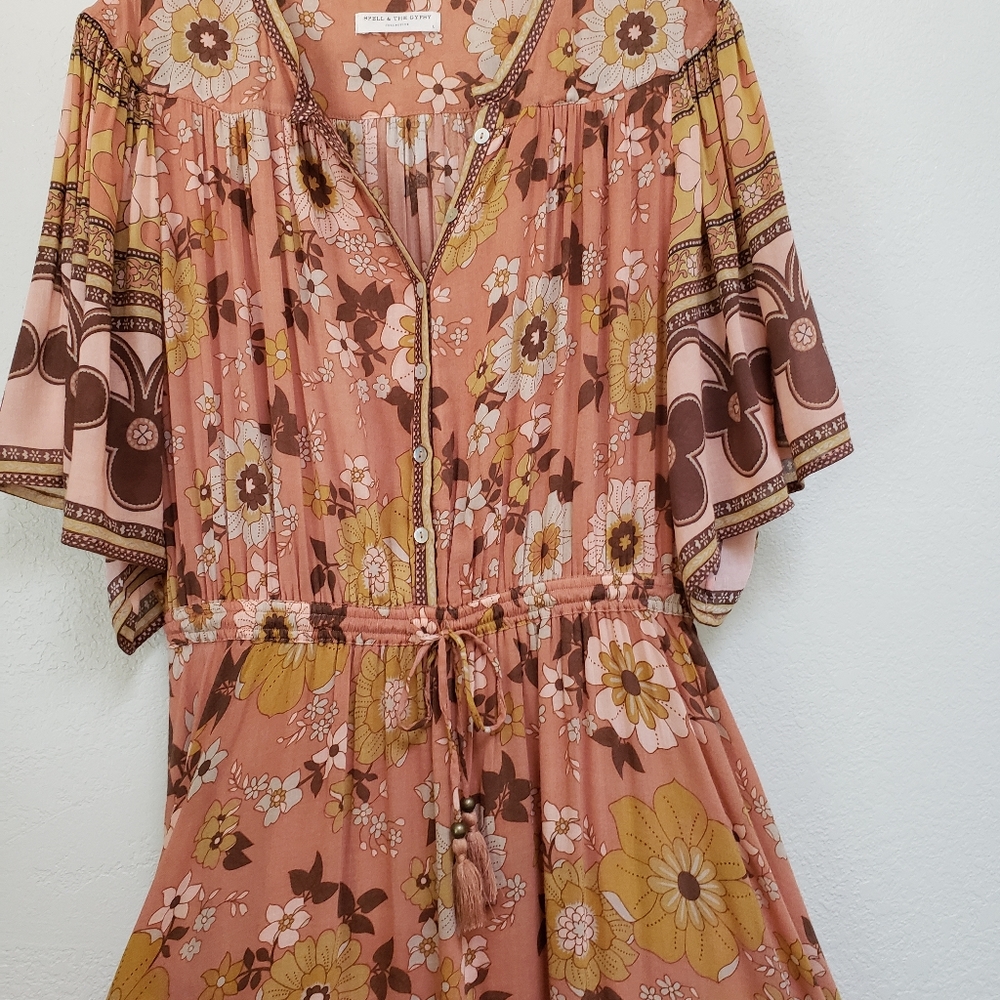 Spell & The Gypsy Buttercup Sunrise Maxi Dress L Floral Bell Sleeve Button Down - Picture 5 of 11